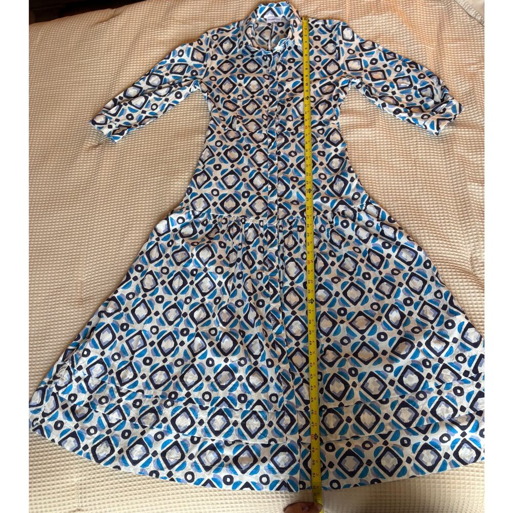 Marella Future Cotton Blue Geometric Belted Shirt Midi Dress - Picture 7 of 15